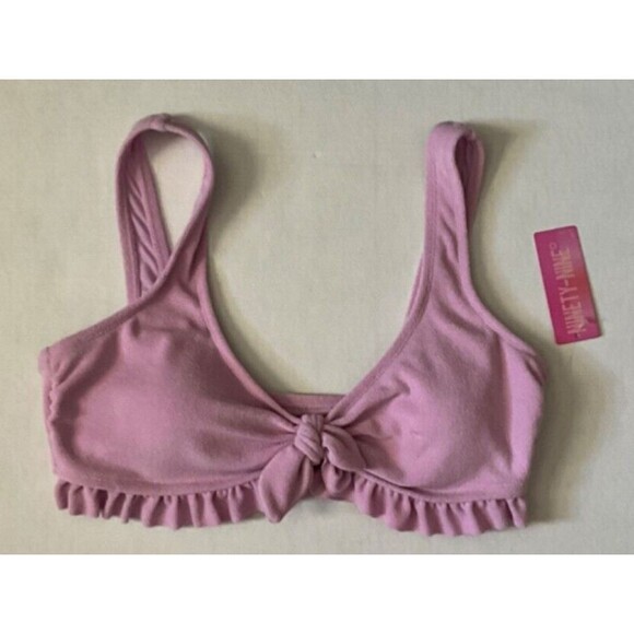 Ninety-Nine Degrees Front Tie Ruffle Bralette Top And Banded Hipster Bottoms - L - Picture 3 of 8